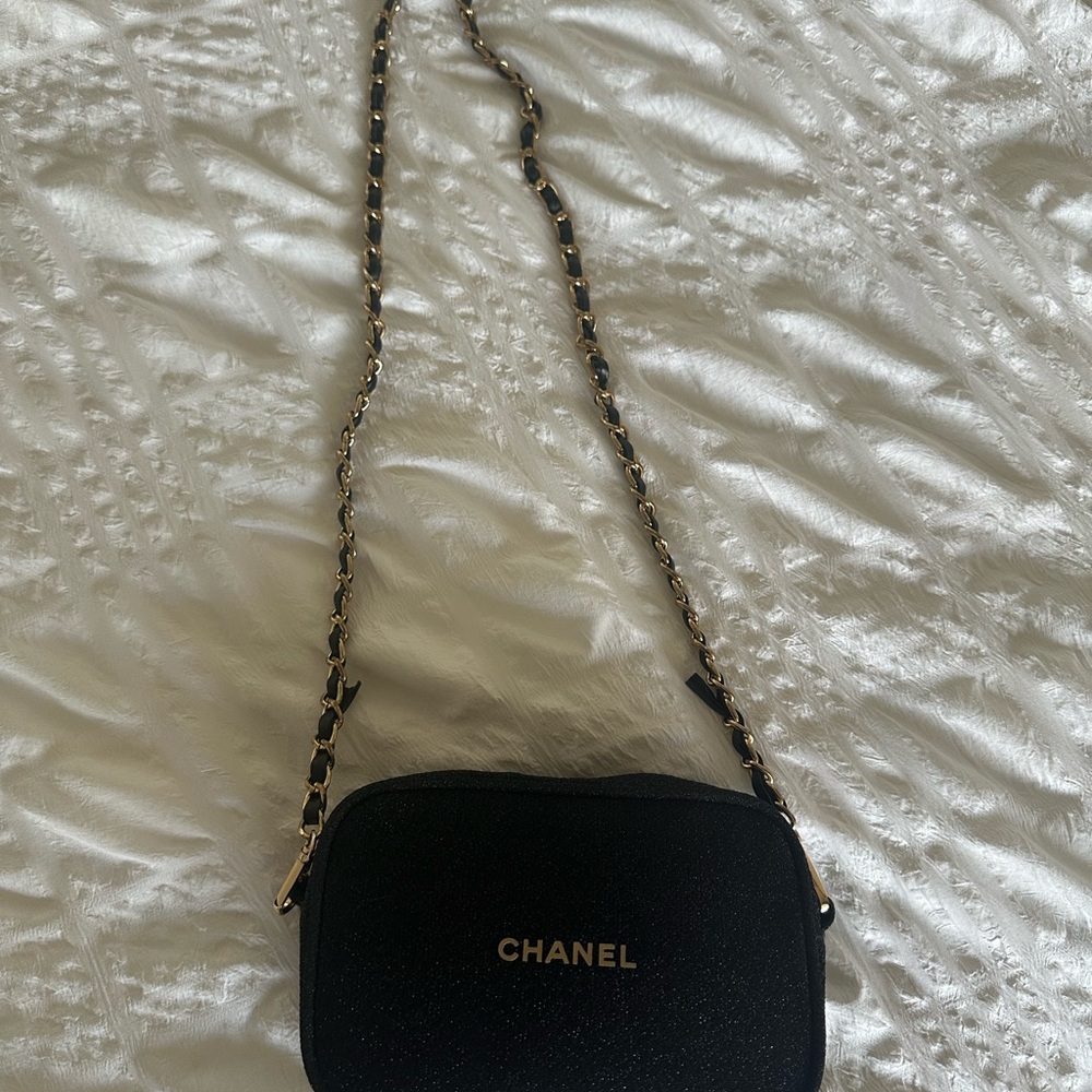 Chanel Glittery Black Makeup Pouch/ Bag with Gold Accents - Picture 4 of 8